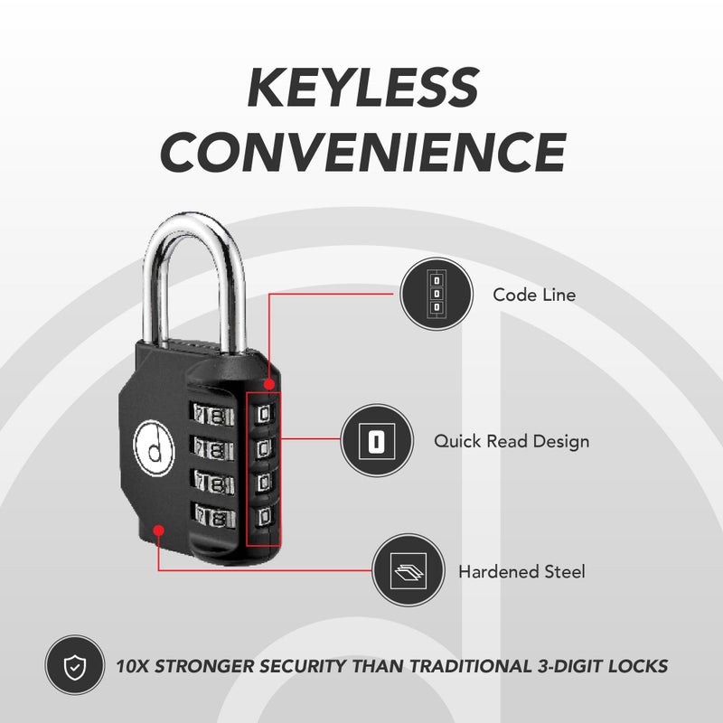 desired tools 4 Digit Combination Locks 2 Pack - Weatherproof Padlock with Code - Combination Lock for Locker, Gym, Outdoor Gate, Storage Shed, Fence Gate & Bike Lock - Keyless, Easy to Set, Reset - New Black - Image 5